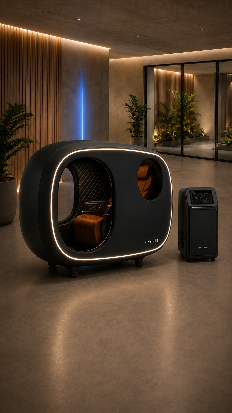 Oxydise Hyperbaric Oxygen chamber in a home wellness room