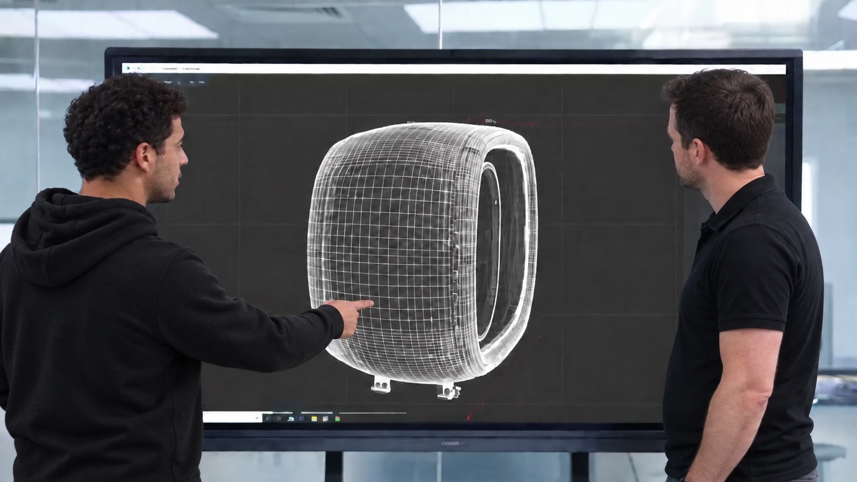 Illustrative image of two product engineers reviewing a chamber design