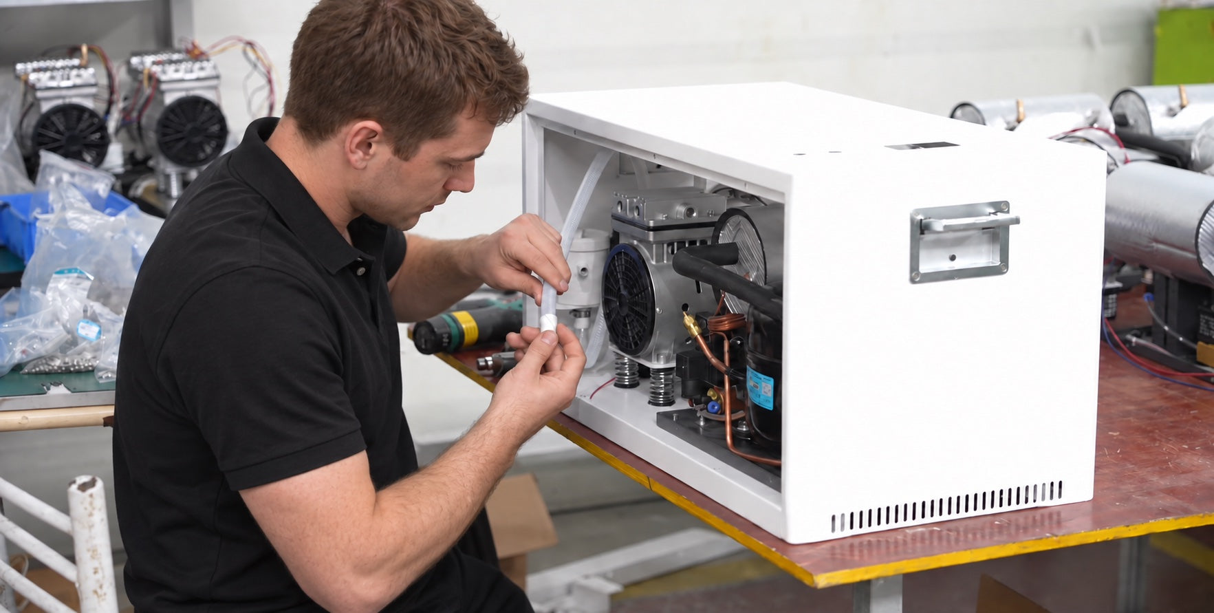 Illustrative image of a technician assembling oxygen equipment