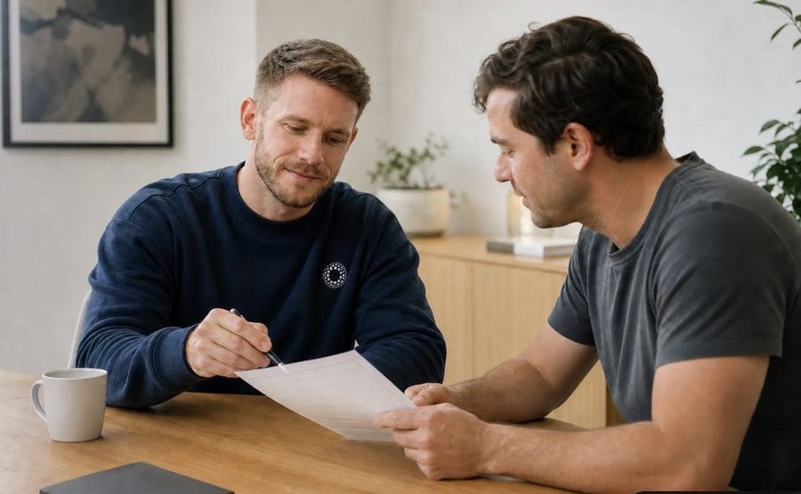 A suitability conversation over paperwork
